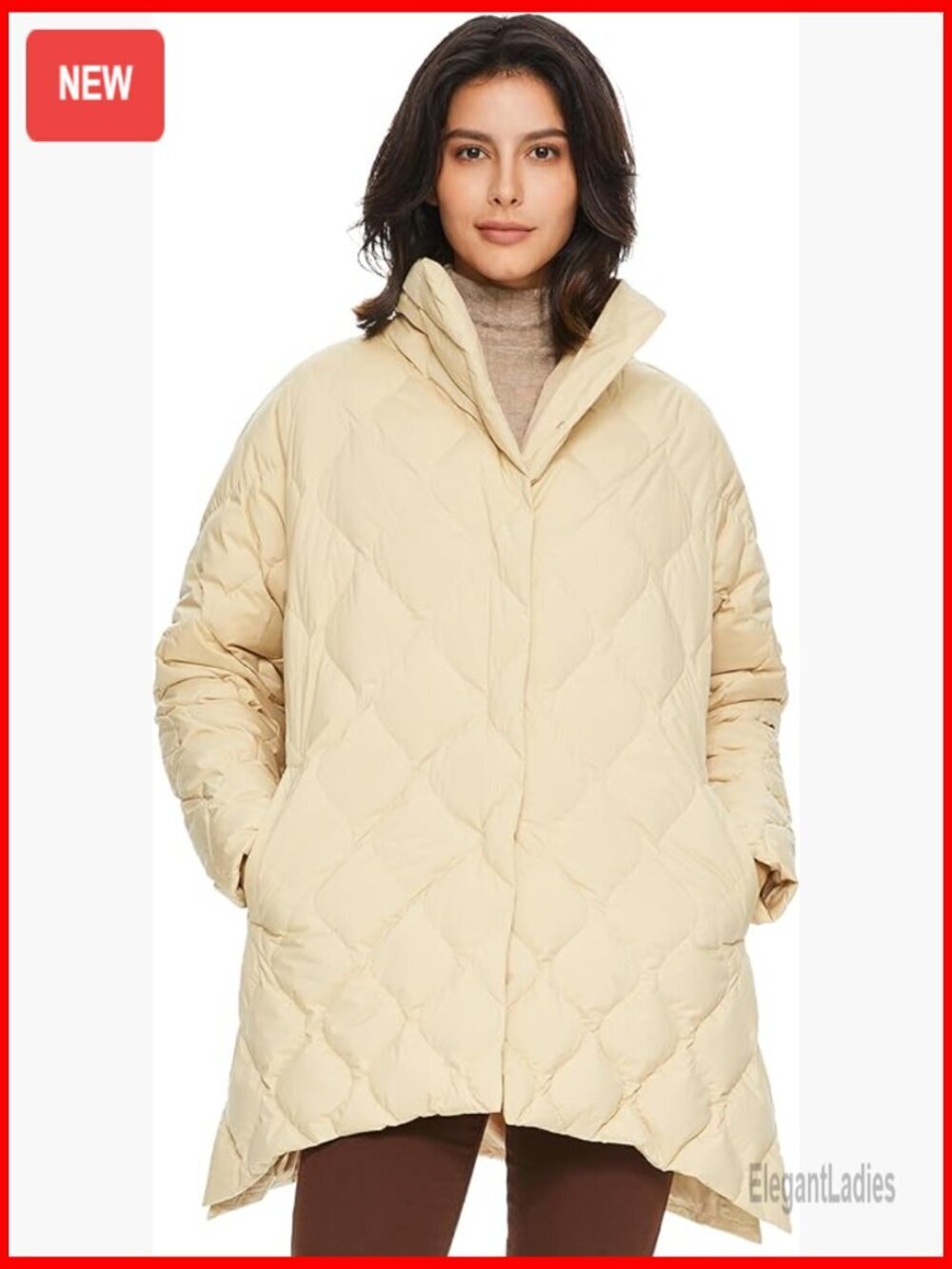 Oversized Quilted Down Jacket Lightweight Puffer Coat with Pockets